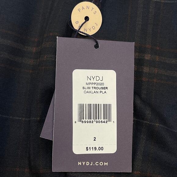 NYDJ Slim Trouser Pants Sz 2 or 27 New $119 Oaklan Plaid Blue Black Straight Leg - Picture 13 of 16